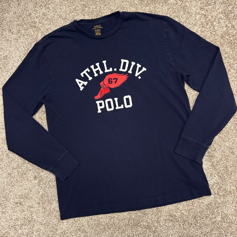 Polo Ralph Lauren P Wing Tshirt Men Size Medium Athl Div 67 Long Sleeve Blue